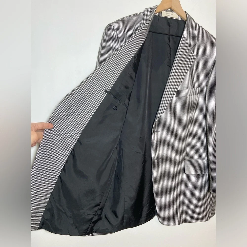 John W Nordstrom 100% Cashmere Loro Piana Blazer Black White 44 Regular